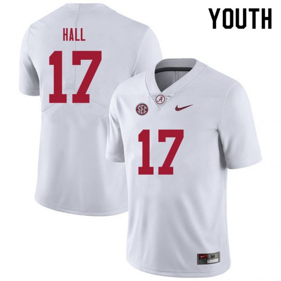 NCAA Youth Alabama Crimson Tide #17 Agiye Hall Stitched College 2021 Nike Authentic White Football Jersey OF17X01BZ